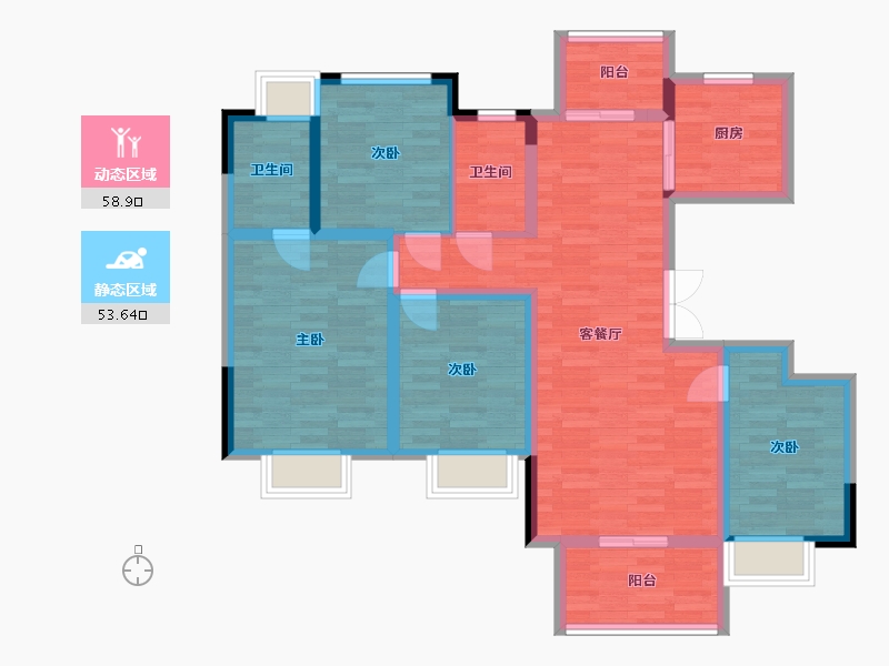 四川省-成都市-电建地产洺悦玺2号楼,3号楼,1号楼,10号楼建面129m2-99.76-户型库-动静分区