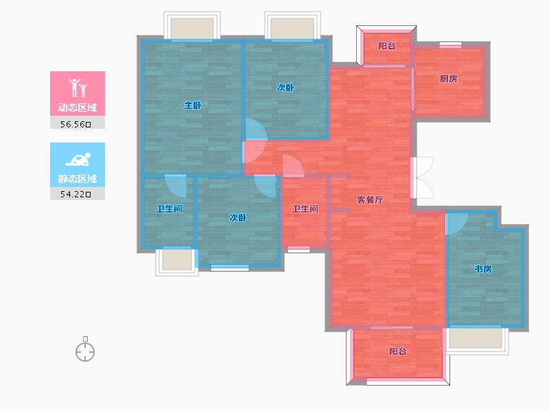 四川省-成都市-电建地产洺悦玺建面129m2-100.73-户型库-动静分区