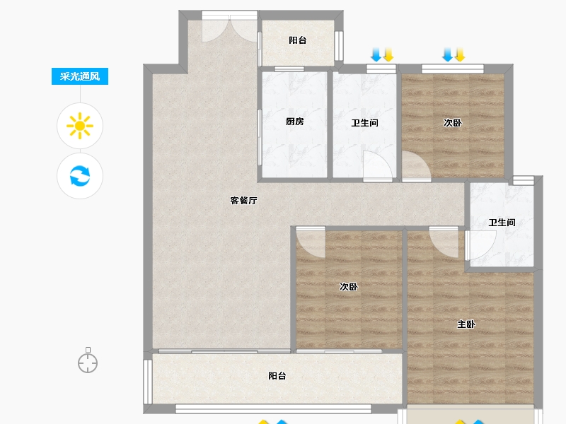 四川省-成都市-新希望锦官府2号楼118m²-91.56-户型库-采光通风