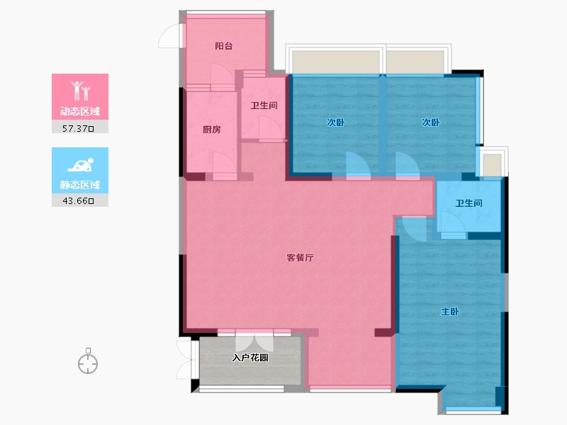 四川省-成都市-金沙宸宇公馆　3号楼130m²-95.57-户型库-动静分区