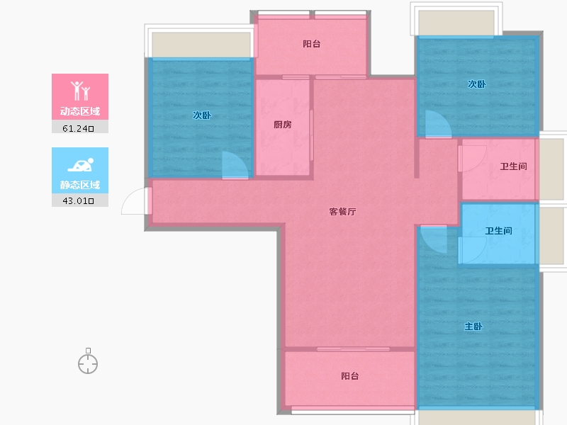 四川省-成都市-金沙宸宇公馆2号楼,3号楼118m²-95.37-户型库-动静分区