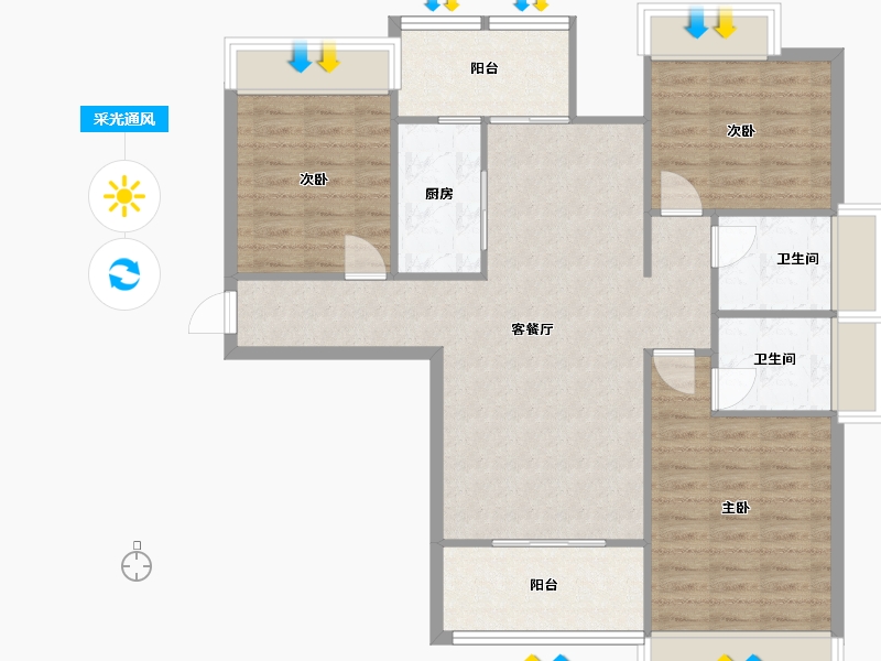 四川省-成都市-金沙宸宇公馆2号楼,3号楼118m²-95.37-户型库-采光通风