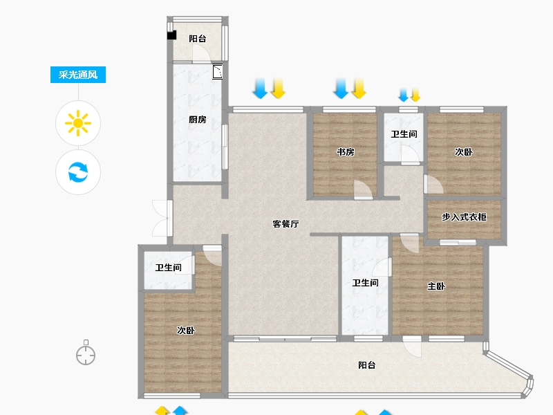 四川省-成都市-西派浣花2号楼,3号楼197m²-157.17-户型库-采光通风