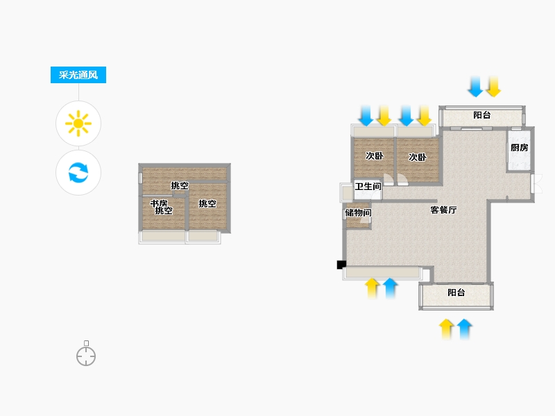 四川省-成都市-保利大国璟5栋,6栋187m²-168.34-户型库-采光通风