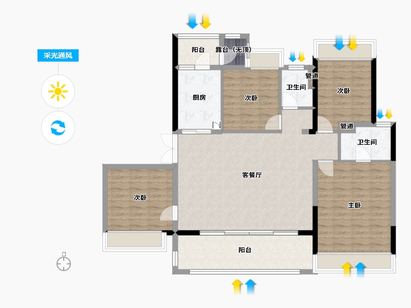 四川省-成都市-金科博翠府2号楼,A2户型3,4,5号楼150m²-118.22-户型库-采光通风