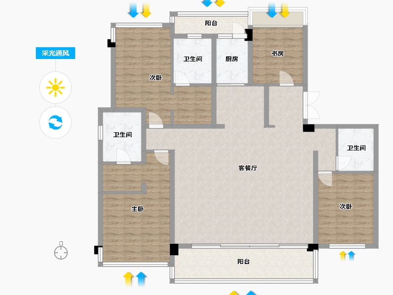 四川省-成都市-中粮武侯瑞府7号楼190m²-159.67-户型库-采光通风