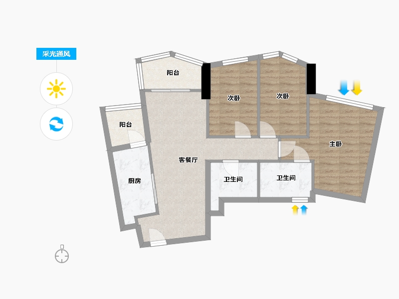 四川省-成都市-天府汇中心107m²-76.30-户型库-采光通风