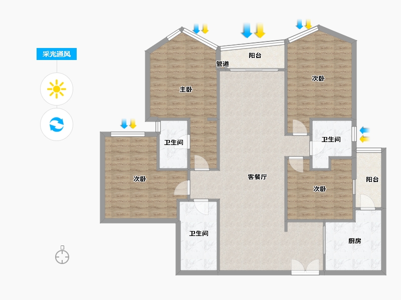 四川省-成都市-天府汇中心166m²-132.80-户型库-采光通风