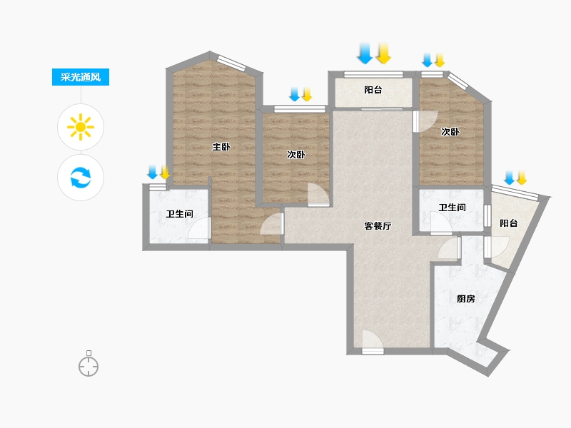 四川省-成都市-天府汇中心100m²-84.91-户型库-采光通风