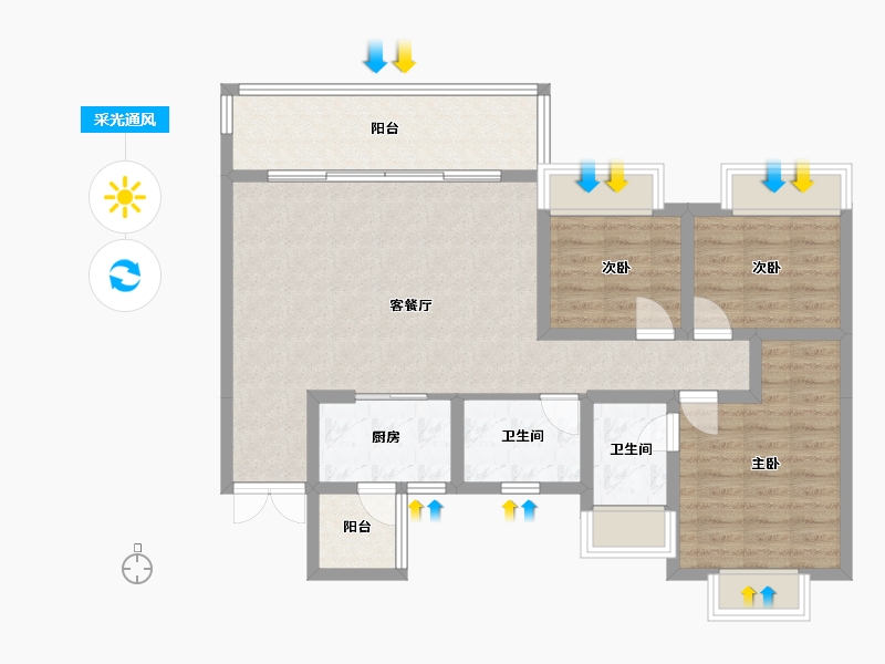 四川省-成都市-香悦府3栋119m²-90.64-户型库-采光通风