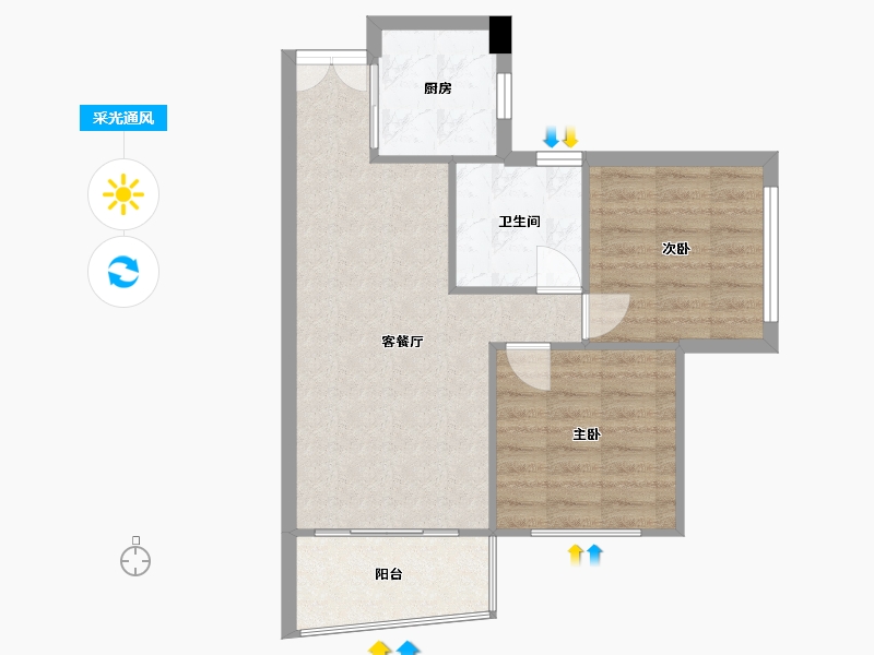 四川省-成都市-红树湾13号楼73m²-59.51-户型库-采光通风