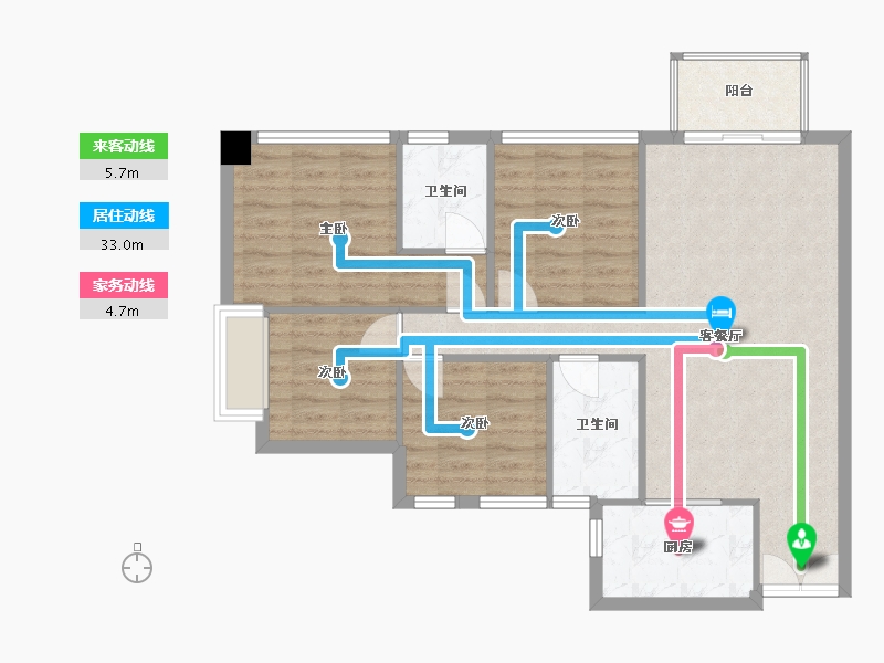 四川省-成都市-红树湾13号楼110m²-87.33-户型库-动静线