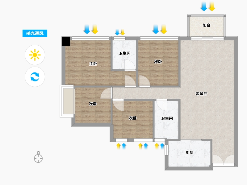 四川省-成都市-红树湾13号楼110m²-87.33-户型库-采光通风