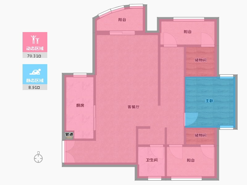 四川省-成都市-红树湾16栋91m²-71.41-户型库-动静分区