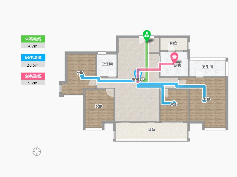 四川省-成都市-凯德世纪名邸143m²-121.15-户型库-动静线