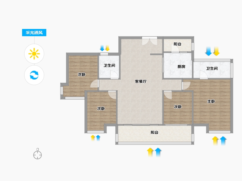 四川省-成都市-凯德世纪名邸143m²-121.15-户型库-采光通风