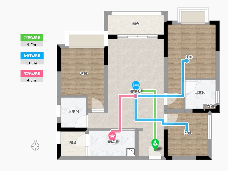 四川省-成都市-奥山府九重锦1号楼,4号楼,5号楼97m²-72.90-户型库-动静线