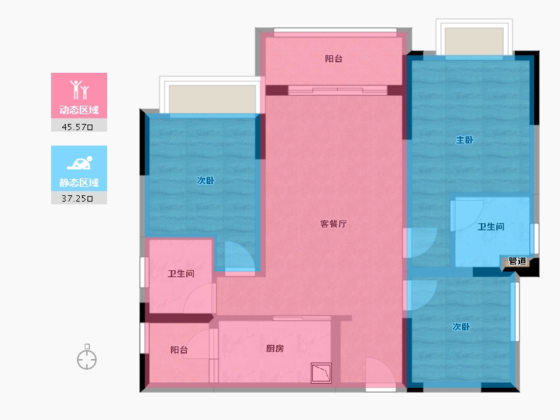 四川省-成都市-奥山府九重锦1号楼,4号楼,5号楼97m²-72.90-户型库-动静分区