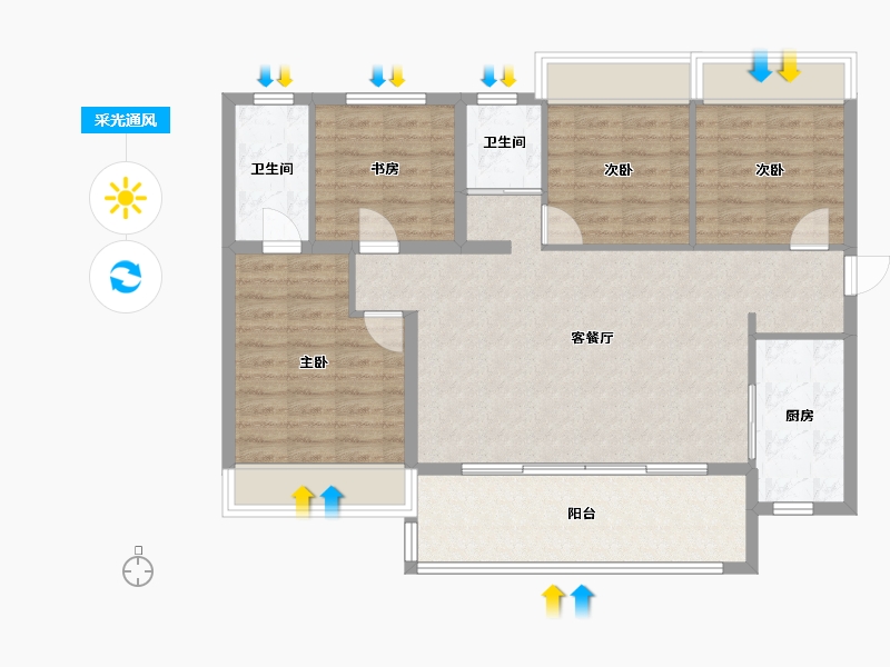 四川省-成都市-碧桂园锦樾府1号楼,2号楼129m²-99.76-户型库-采光通风