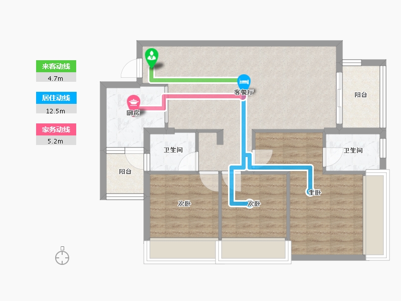 四川省-成都市-碧桂园锦樾府1号楼,2号楼103m²-77.40-户型库-动静线