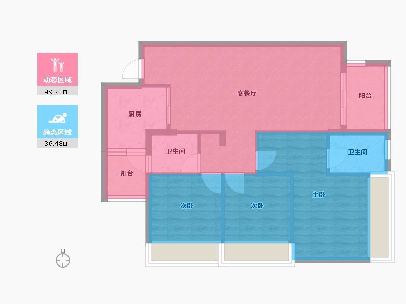 四川省-成都市-碧桂园锦樾府1号楼,2号楼103m²-77.40-户型库-动静分区