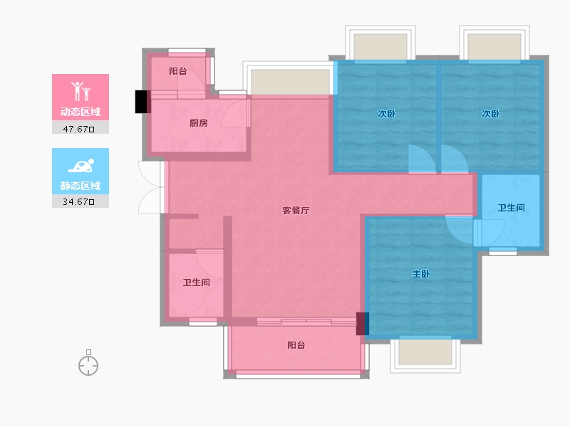 四川省-成都市-城投置地梧桐栖102m²-72.88-户型库-动静分区