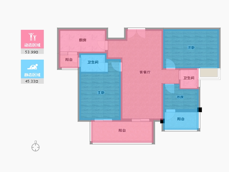 四川省-成都市-大陆潮里1号楼114m²-87.82-户型库-动静分区