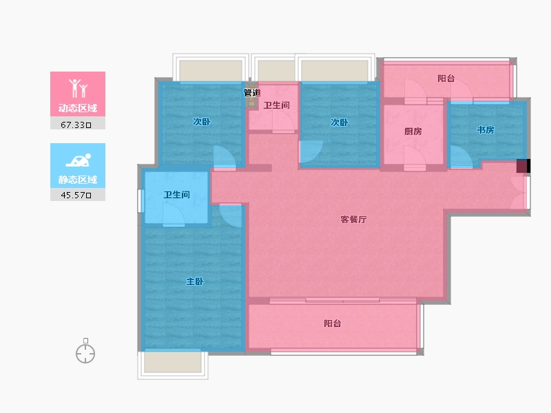 四川省-成都市-大陆潮里1号楼136m²-101.32-户型库-动静分区