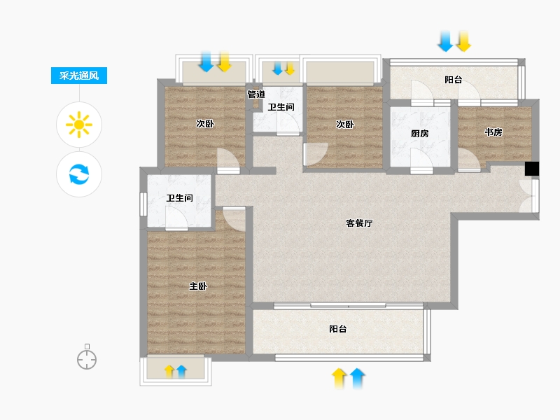 四川省-成都市-大陆潮里1号楼136m²-101.32-户型库-采光通风