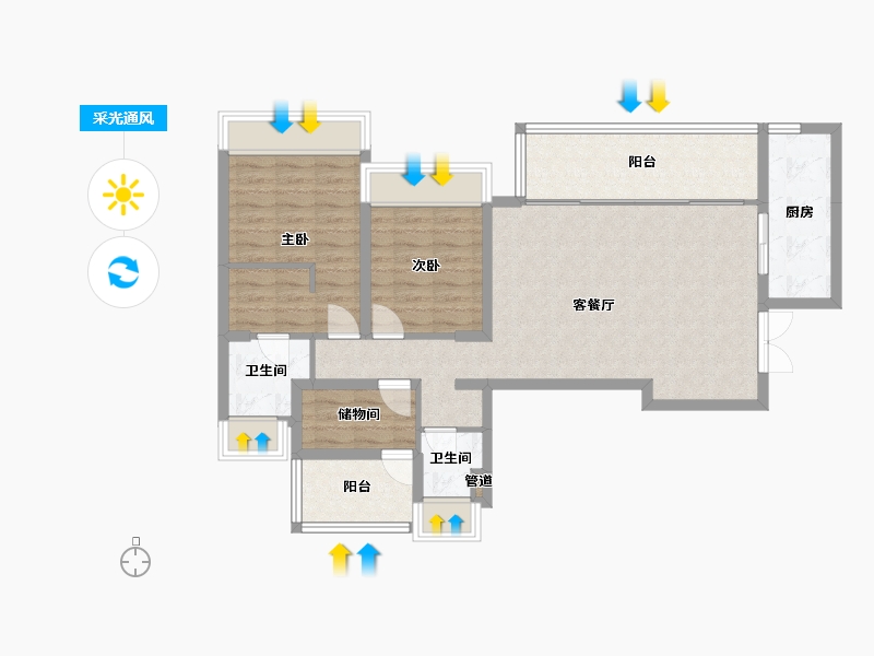 四川省-成都市-大陆潮里2号楼118m²-90.00-户型库-采光通风