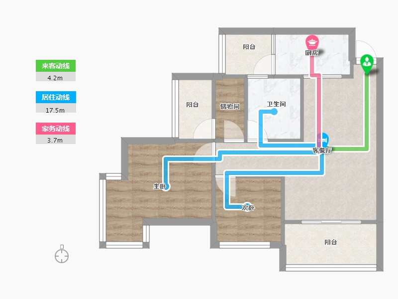 四川省-成都市-香月湖1号楼73m²-58.40-户型库-动静线