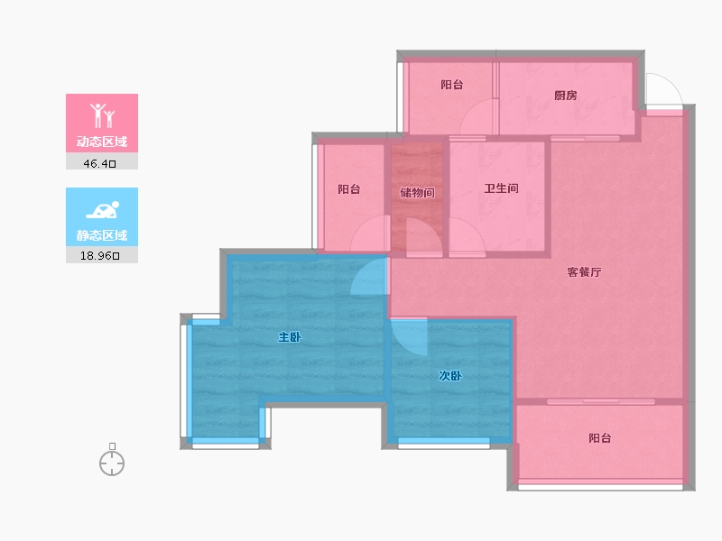 四川省-成都市-香月湖1号楼73m²-58.40-户型库-动静分区