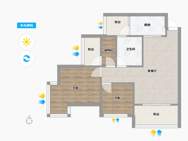 四川省-成都市-香月湖1号楼73m²-58.40-户型库-采光通风