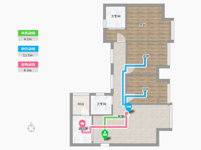 四川省-成都市-香月湖1号楼87m²-73.68-户型库-动静线