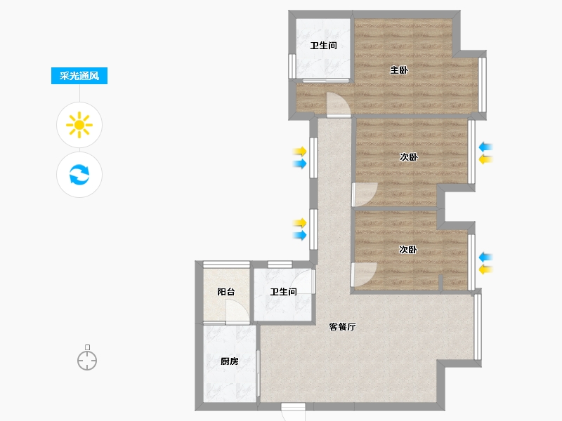 四川省-成都市-香月湖1号楼87m²-73.68-户型库-采光通风