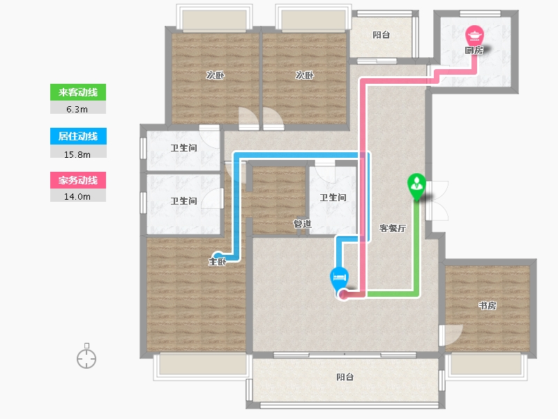 四川省-成都市-中洲锦城湖岸二期14号楼,二期15号楼190m²-151.82-户型库-动静线