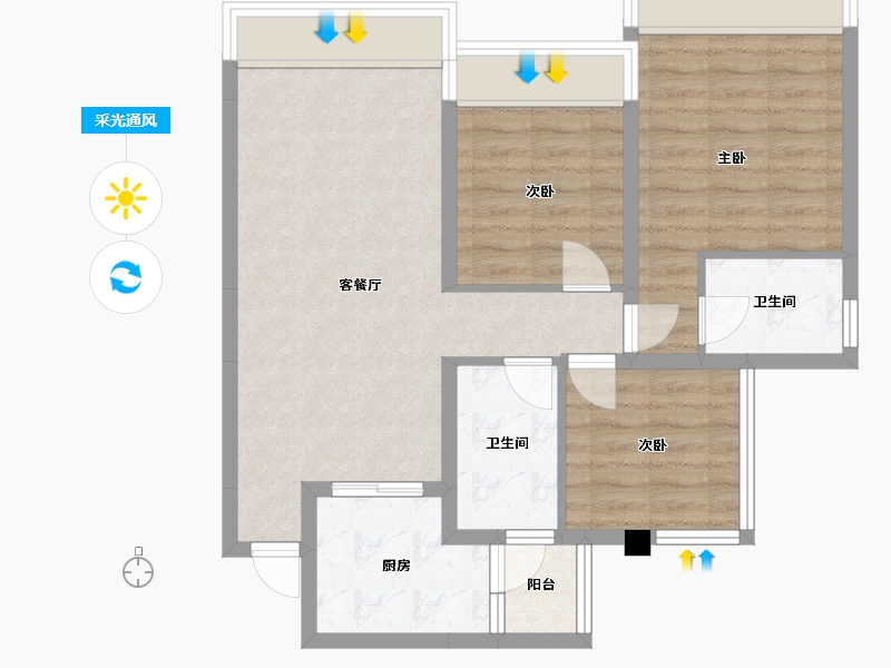 四川省-成都市-首创天禧682号楼98m²-73.55-户型库-采光通风