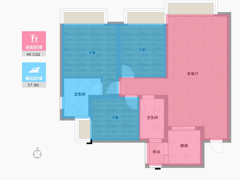 四川省-成都市-蓉府尚座104m²-74.35-户型库-动静分区