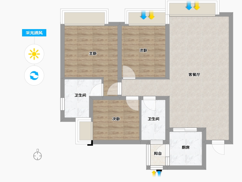 四川省-成都市-蓉府尚座104m²-74.35-户型库-采光通风