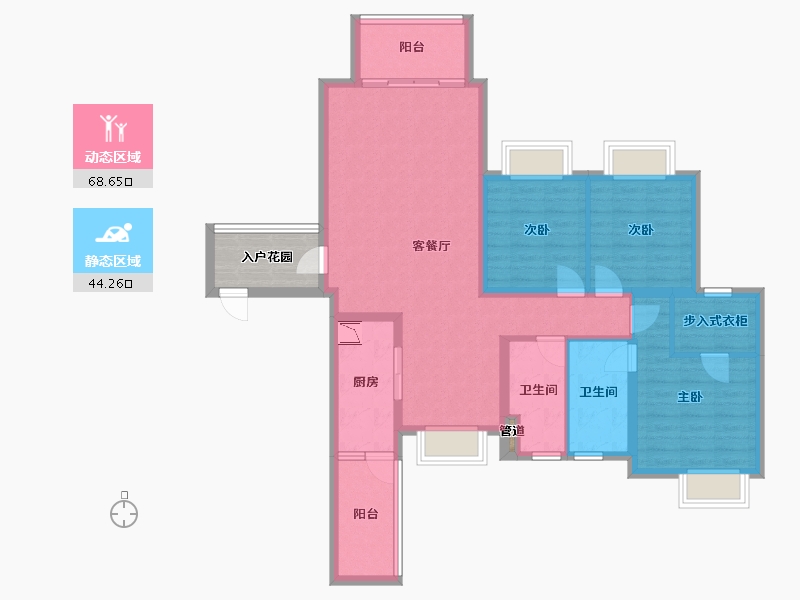 四川省-成都市-太阳公元大厦二期1号楼135m²-105.33-户型库-动静分区