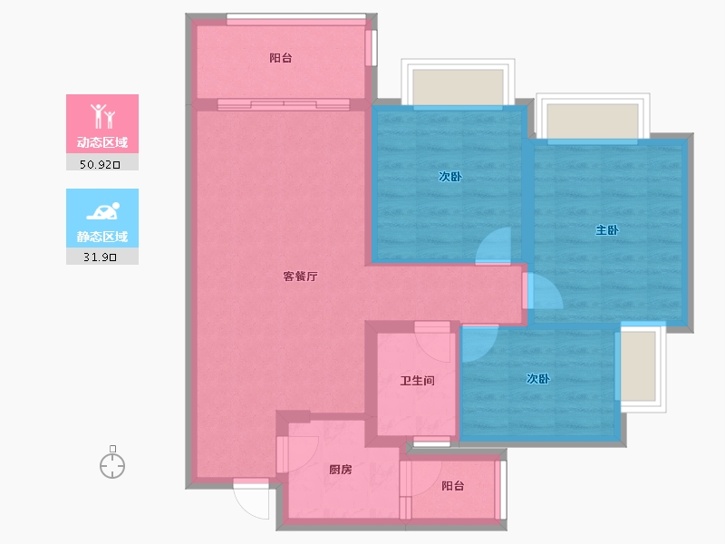 四川省-成都市-同森锦逸名邸1栋92m²-73.60-户型库-动静分区