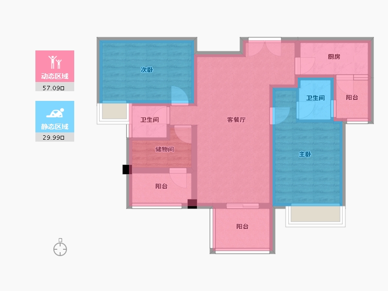 四川省-成都市-大陆潮里2号楼102m²-76.17-户型库-动静分区