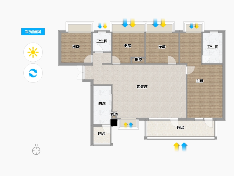 四川省-成都市-朗诗上林熙华府160m²-122.36-户型库-采光通风