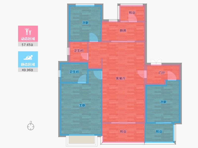 四川省-成都市-旭辉江山和鸣4号楼,10号楼,2号楼,3号楼,1号楼建面125m2-97.24-户型库-动静分区