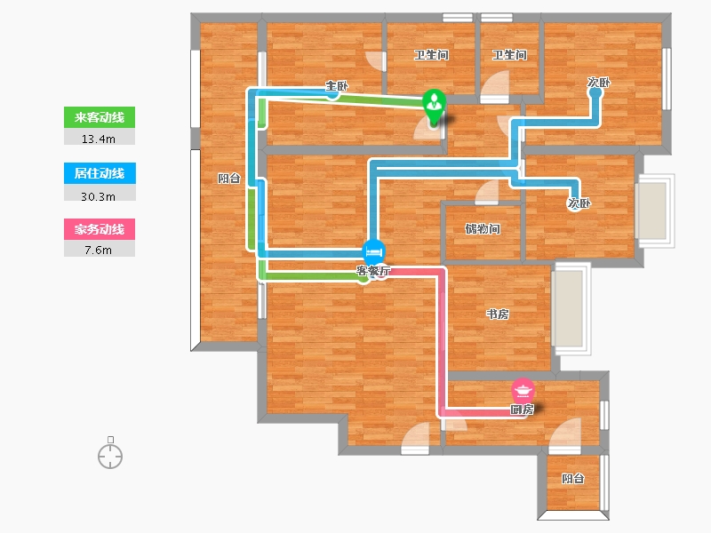 四川省-成都市-云上观邸1号楼建面147m2-117.31-户型库-动静线