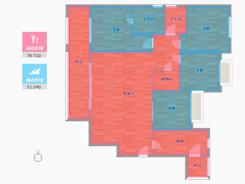 四川省-成都市-云上观邸1号楼建面147m2-117.31-户型库-动静分区