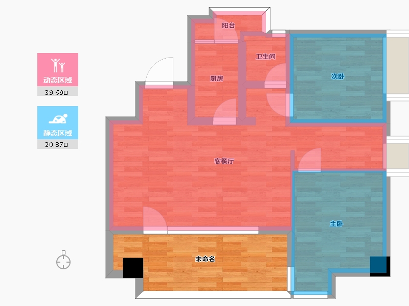 四川省-成都市-麓山国际社区悦庭Z地块3组团2号楼建面79m2-63.06-户型库-动静分区