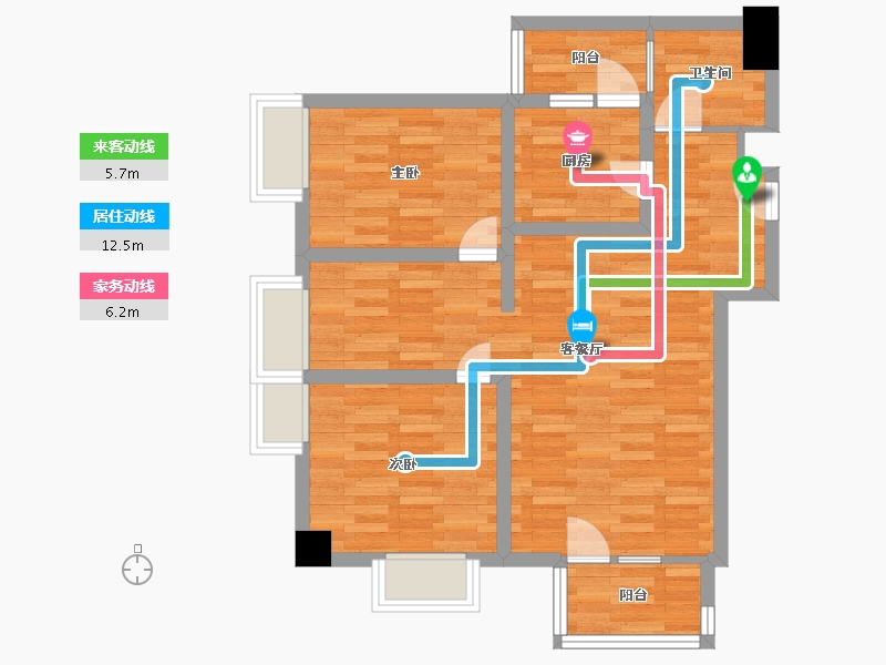 四川省-成都市-麓山国际社区悦庭Z地块3组团2号楼建面96m2-69.25-户型库-动静线