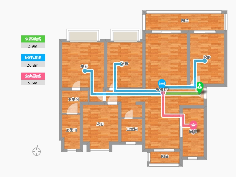 四川省-成都市-卓越云际1号楼建面142m2-113.60-户型库-动静线