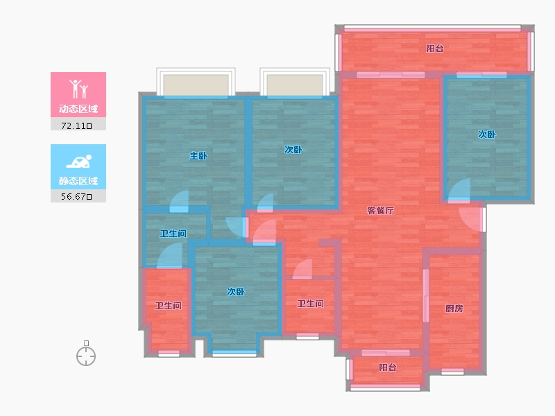 四川省-成都市-卓越云际1号楼建面142m2-113.60-户型库-动静分区